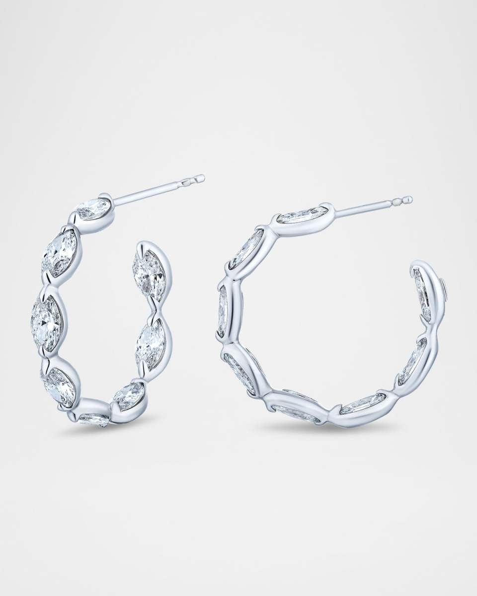 18K White Gold Marquise-Cut Diamond Hoop Earrings, 5.12tcw